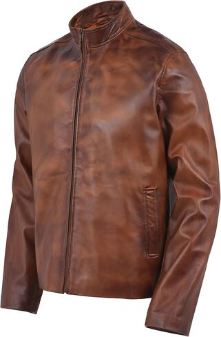 Cafe Racer Distressed Mens Lambskin Leather Jacket - Genuine Men Leather Jacket - Mens Leather Biker Jacket in Saudi Arabia