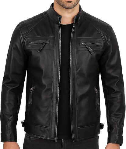 Cafe Racer Distressed Mens Lambskin Leather Jacket - Genuine Men Leather Jacket - Mens Leather Biker Jacket in Saudi Arabia