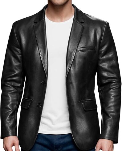 Casual Leather Blazer For Men - Genuine Lambskin Mens Real Leather Jacket Coat in Saudi Arabia