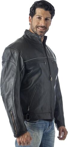 REED Mens Vented Leather Motorcycle Jacket with Light Reflector in Saudi Arabia