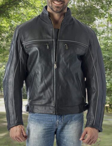 REED Mens Vented Leather Motorcycle Jacket with Light Reflector in Saudi Arabia