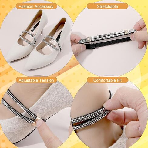 6 Pairs Shoe Straps for Heels, Anti-Loose Elastic High Heels Shoe Straps, Detachable Rhinestone Heel Strap for High-Heels, Sandals, Slippers Women Girls in Saudi Arabia