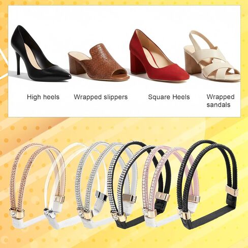 6 Pairs Shoe Straps for Heels, Anti-Loose Elastic High Heels Shoe Straps, Detachable Rhinestone Heel Strap for High-Heels, Sandals, Slippers Women Girls in Saudi Arabia