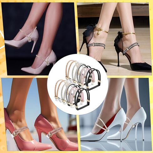6 Pairs Shoe Straps for Heels, Anti-Loose Elastic High Heels Shoe Straps, Detachable Rhinestone Heel Strap for High-Heels, Sandals, Slippers Women Girls in Saudi Arabia