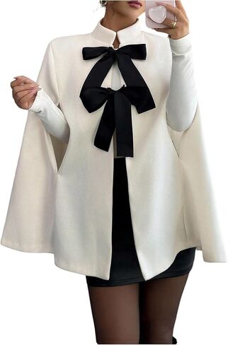 GORGLITTER Women's Cape Coat Bow Cut Out Dolman Sleeve Poncho Cloak Business Casual Outerwear in Saudi Arabia