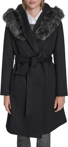 Cole Haan womens Outerwear Belted Wool Wrap Coat With Snap Closure & Welt Pockets in Saudi Arabia