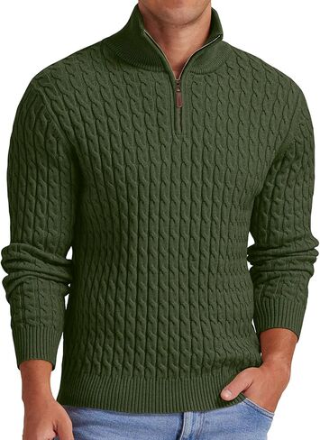 Askdeer Men's Quarter Zip Sweater Cable Knit Mock Neck Pullover Sweater Classic Casual Pullover with Ribbing Edge in Saudi Arabia