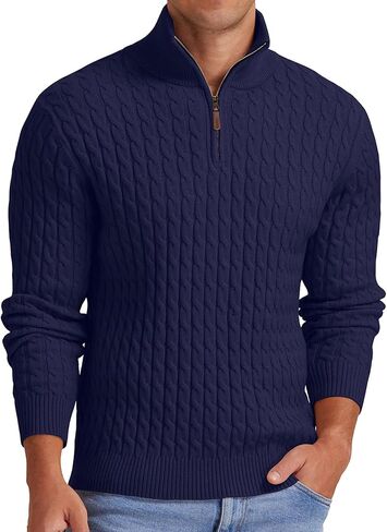 Askdeer Men's Quarter Zip Sweater Cable Knit Mock Neck Pullover Sweater Classic Casual Pullover with Ribbing Edge in Saudi Arabia