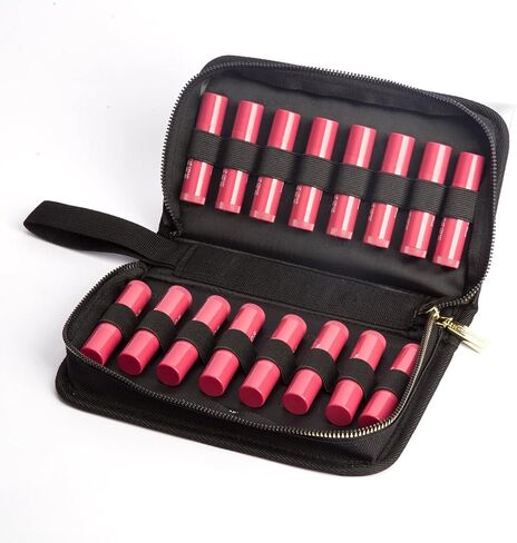 Homeopathy Storage Bag, Small Organizer for 16 Remedy Tubes, Black with Gold Zipper, 8.27 x 5.12 inches in Saudi Arabia