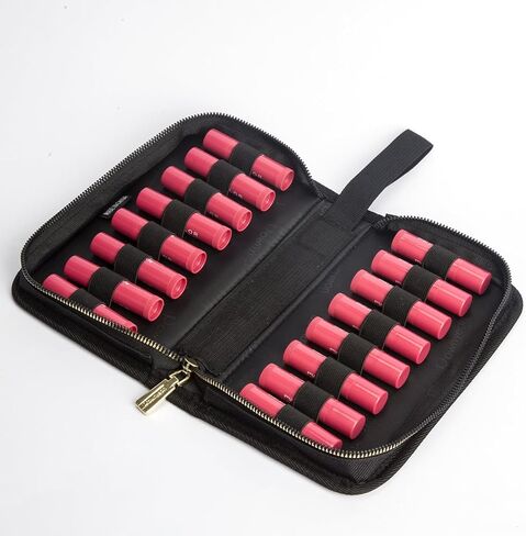 Homeopathy Storage Bag, Small Organizer for 16 Remedy Tubes, Black with Gold Zipper, 8.27 x 5.12 inches in Saudi Arabia