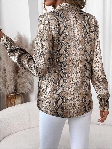 WDIRARA Women's Snakeskin Print Button Down Shirts Long Sleeve Blouse Business Work Tops in Kuwait