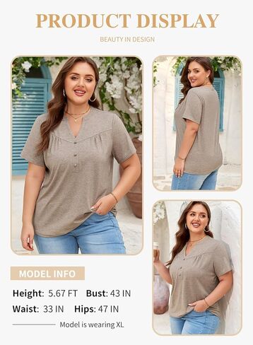 Eytino Plus Size T Shirts for Women Summer Short Sleeve V Neck Button Down Casual Basic Loose Tunic Tops(1X-5X) in Saudi Arabia
