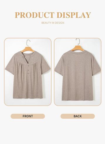 Eytino Plus Size T Shirts for Women Summer Short Sleeve V Neck Button Down Casual Basic Loose Tunic Tops(1X-5X) in Saudi Arabia