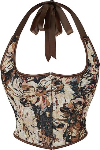 Womens Bustier & Corset Black Lace Boned-Top Mesh Tops Renaissance Fit Crop Waist Bodyshaper Gothic Vintage Jacquard Lingerie in Kuwait