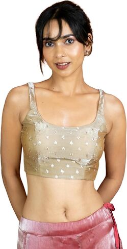 FIGURE'S DESIGNER Women's Sleeveless Square Round Neck Sequin Embroidered Readymade Saree Blouse E8 in Saudi Arabia
