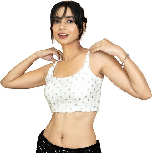 FIGURE'S DESIGNER Women's Sleeveless Square Round Neck Sequin Embroidered Readymade Saree Blouse E8 in Saudi Arabia