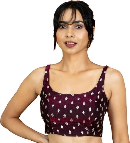 FIGURE'S DESIGNER Women's Sleeveless Square Round Neck Sequin Embroidered Readymade Saree Blouse E8 in Saudi Arabia