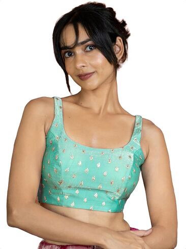 FIGURE'S DESIGNER Women's Sleeveless Square Round Neck Sequin Embroidered Readymade Saree Blouse E8 in Saudi Arabia