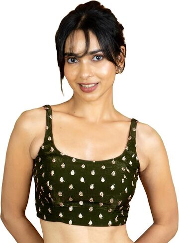 FIGURE'S DESIGNER Women's Sleeveless Square Round Neck Sequin Embroidered Readymade Saree Blouse E8 in Saudi Arabia