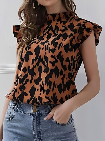 2026 Women's Striped Ruffle Cap Sleeve Tops Summer Blouse Tops V Neck Business Causal Work Outfits in Saudi Arabia