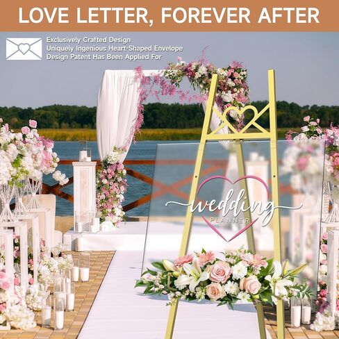 حامل حامل ذهبي مقاس 55 بوصة للعلامة، حامل عرض عالي التحمل مع سلسلة قابلة للتعديل، حامل فني بتصميم مغلف على شكل قلب للوحات وعلامات الزفاف والملصقات والمرايا والأعمال الفنية وما إلى ذلك in Kuwait