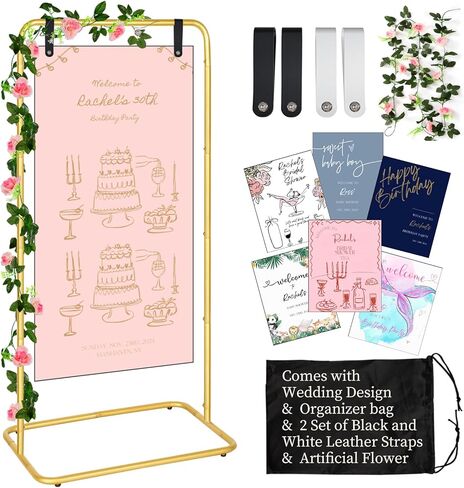 لافتة ترحيب لحفلات الزفاف، حامل لافتة ذهبي/أسود/أبيض قابل للتعديل، حامل ملصق عرض حامل داخلي/خارجي (أسود) in Kuwait