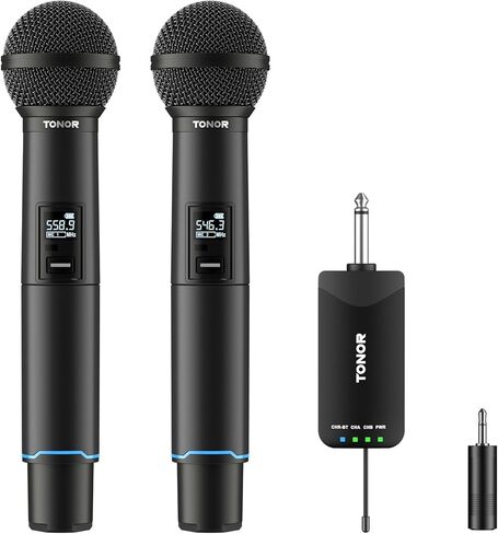 TONOR Wireless Microphone System, Auto Scan & Pair Professional Rechargeable Wireless Mic, 2x100 UHF Metal Cordless Dynamic Mic Set for Karaoke, Church, Singing, Wedding, Meeting, DJ, 328ft TW750 in Kuwait
