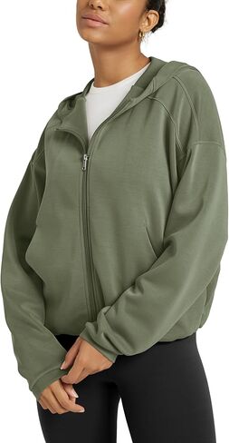 ODODOS Women's Modal Soft Full Zip Hoodie Gathered Hem Long Sleeve Casual Oufit Hooded Jacket with Pockets in Saudi Arabia