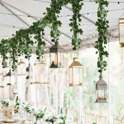 12 Pack 84 Feet Artificial Fake Hanging Vines Plant Faux Silk Green Leaf Garlands Home Office Garden Outdoor Wall Greenery Cover Jungle Party Decoration in Kuwait