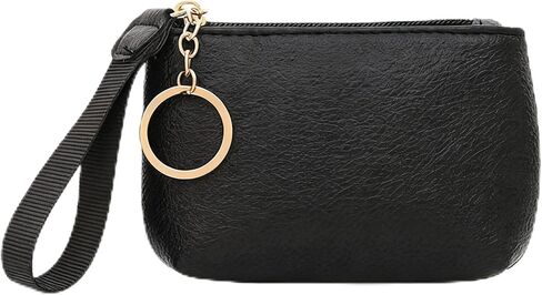 Small Leather Coin Purse with Keychain Ring For Women, Pouch Wallet For Coins, 3 Colors Available (Black) in Saudi Arabia