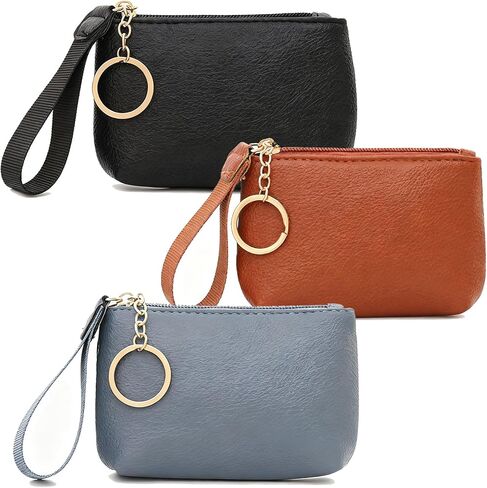 Small Leather Coin Purse with Keychain Ring For Women, Pouch Wallet For Coins, 3 Colors Available (Black) in Saudi Arabia