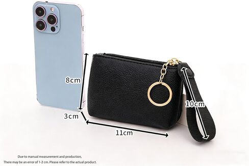 Small Leather Coin Purse with Keychain Ring For Women, Pouch Wallet For Coins, 3 Colors Available (Black) in Saudi Arabia