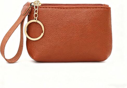 Small Leather Coin Purse with Keychain Ring For Women, Pouch Wallet For Coins, 3 Colors Available (Black) in Saudi Arabia