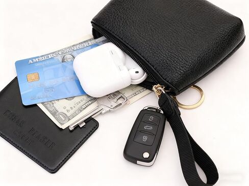 Small Leather Coin Purse with Keychain Ring For Women, Pouch Wallet For Coins, 3 Colors Available (Black) in Saudi Arabia