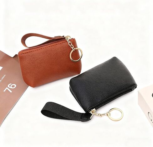 Small Leather Coin Purse with Keychain Ring For Women, Pouch Wallet For Coins, 3 Colors Available (Black) in Saudi Arabia