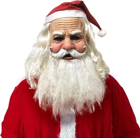 Santa Claus Mask Realistic Masks for Adults Human Face Old Man Mask with Santa Beard Hat Latex Christmas Cosplay Props in Saudi Arabia