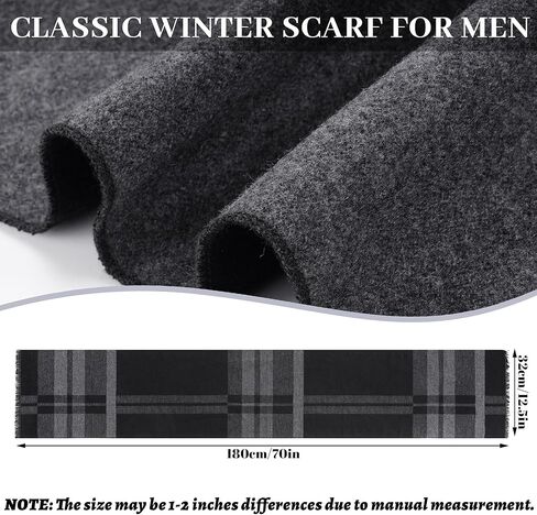 Mens Scarf Winter Warm Long Soft Plaid Scarf with Tassels Soft Classic Cashmere Feel Scarves for Mens in Saudi Arabia