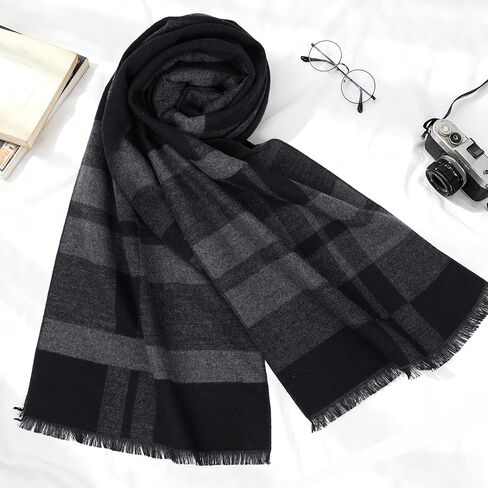 Mens Scarf Winter Warm Long Soft Plaid Scarf with Tassels Soft Classic Cashmere Feel Scarves for Mens in Saudi Arabia