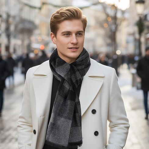 Mens Scarf Winter Warm Long Soft Plaid Scarf with Tassels Soft Classic Cashmere Feel Scarves for Mens in Saudi Arabia