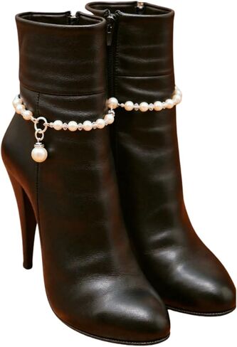 Trendy Fashion Jewelry Women Western Boot Chain Bling 2 Bracelet Silver Metal Imitation Pearl Beads Shoe Charm z272 PAIR in Saudi Arabia