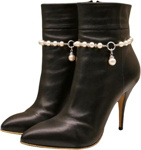 Trendy Fashion Jewelry Women Western Boot Chain Bling 2 Bracelet Silver Metal Imitation Pearl Beads Shoe Charm z272 PAIR in Saudi Arabia