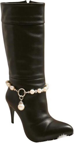 Trendy Fashion Jewelry Women Western Boot Chain Bling 2 Bracelet Silver Metal Imitation Pearl Beads Shoe Charm z272 PAIR in Saudi Arabia