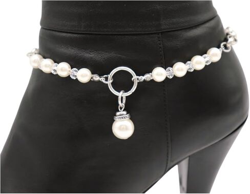 Trendy Fashion Jewelry Women Western Boot Chain Bling 2 Bracelet Silver Metal Imitation Pearl Beads Shoe Charm z272 PAIR in Saudi Arabia