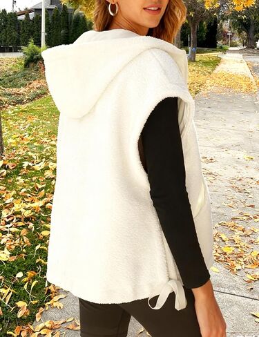 Womens Hooded Fleece Vest Oversized Sleeveless Sherpa Jacket Warm Button Down Gilet Outerwear with Pockets in Saudi Arabia