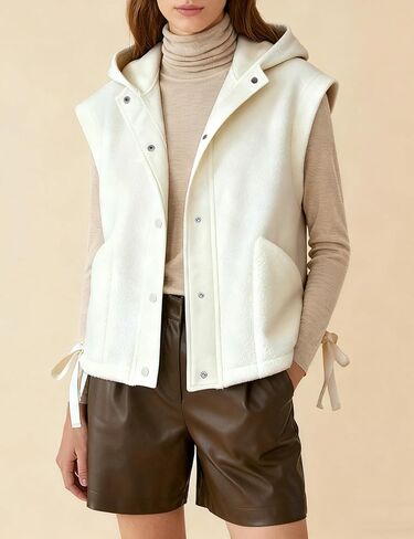 Womens Hooded Fleece Vest Oversized Sleeveless Sherpa Jacket Warm Button Down Gilet Outerwear with Pockets in Saudi Arabia