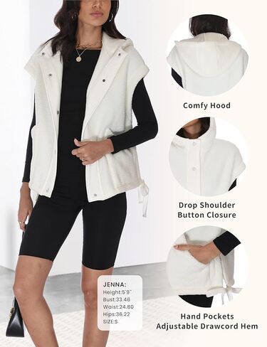 Womens Hooded Fleece Vest Oversized Sleeveless Sherpa Jacket Warm Button Down Gilet Outerwear with Pockets in Saudi Arabia