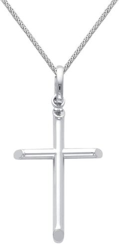 The World Jewelry Center 14k White Gold Religious Cross Pendant with 0.9mm Braided Wheat Chain Necklace in Saudi Arabia