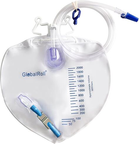 Urinary Drainage Bag with Anti-Reflux Chamber, Bedside Drainage Bag 2000 mL with 48" Drainage Tube, Hook Hanger and Clips, Urine Bag with Plastic Buckle for Home and Hospitals, 1 Pack in Kuwait