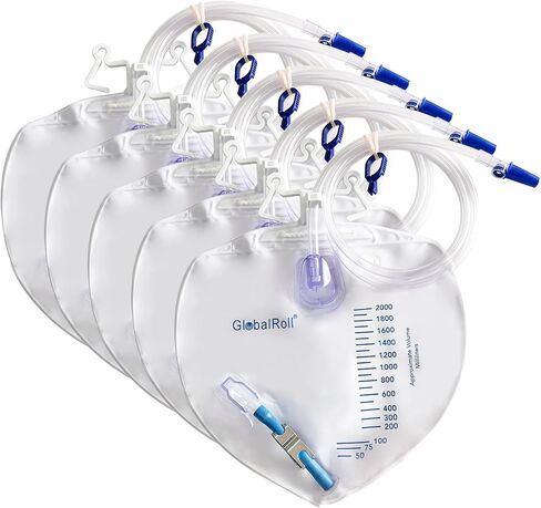 Urinary Drainage Bag with Anti-Reflux Chamber, Bedside Drainage Bag 2000 mL with 48" Drainage Tube, Hook Hanger and Clips, Urine Bag with Plastic Buckle for Home and Hospitals, 1 Pack in Kuwait