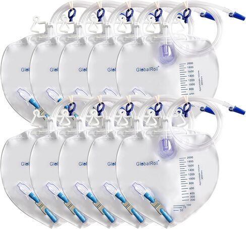 Urinary Drainage Bag with Anti-Reflux Chamber, Bedside Drainage Bag 2000 mL with 48" Drainage Tube, Hook Hanger and Clips, Urine Bag with Plastic Buckle for Home and Hospitals, 1 Pack in Kuwait